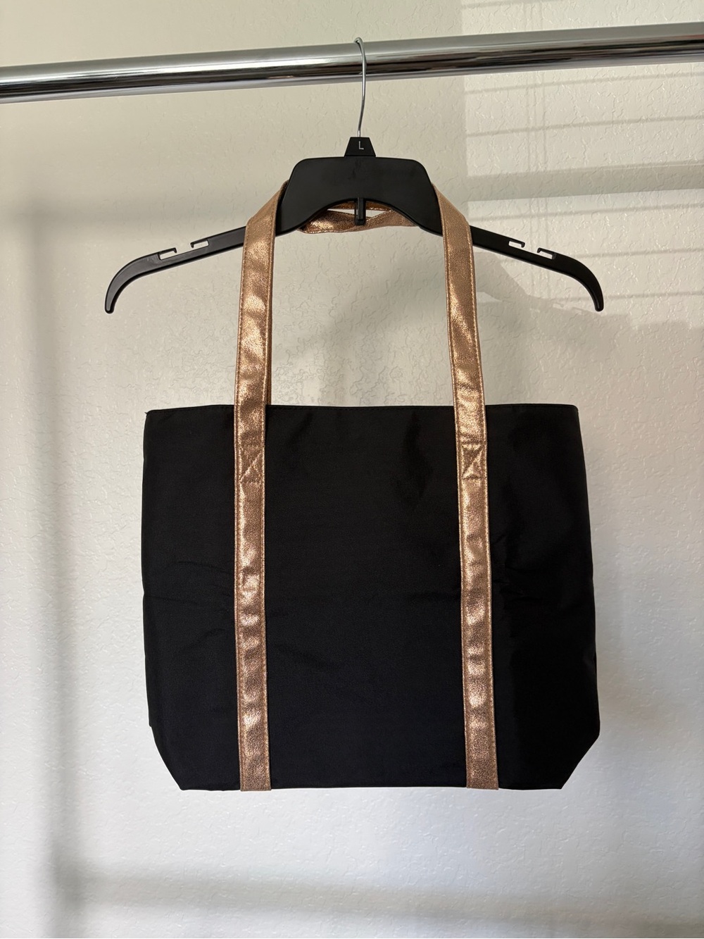 Yves Rocher Black Tote with Metallic Rose Gold Straps